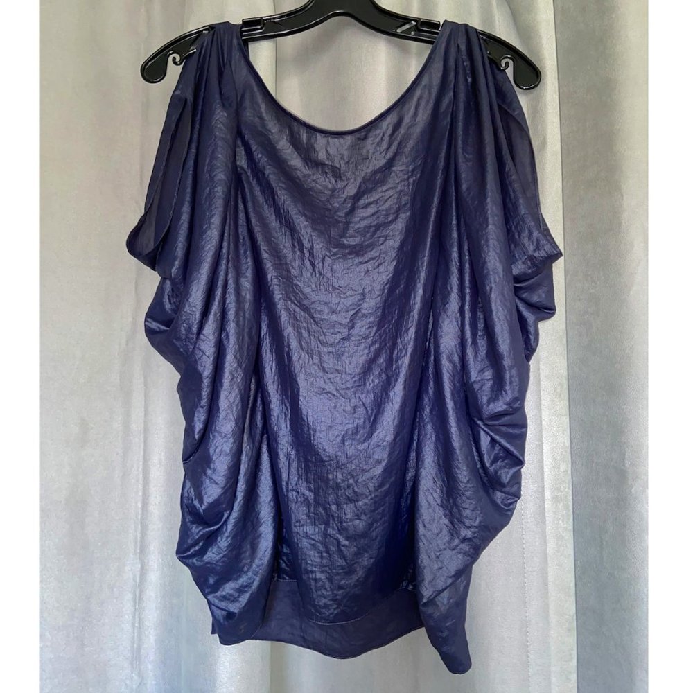 BCBG Maxazria Blue Satin Ruffled Blouse